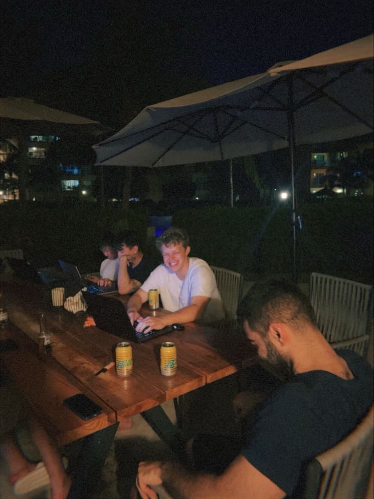 team sync poolside